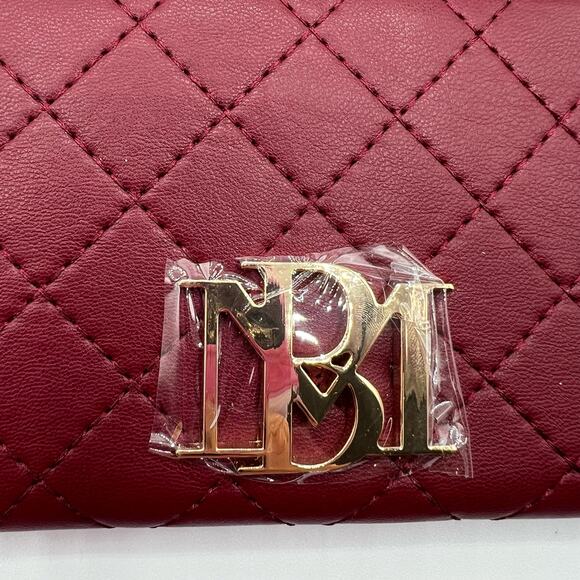 Badgley Mischka Womens Vegan Leather Long Card Wallet Wine Red Quilted NWT - Picture 2 of 12